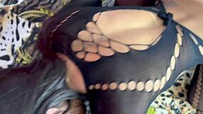 latina babe in pool with see through outfit