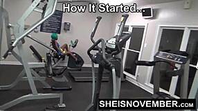 Fit ebony cosplays naked in gym, rough public fuck leads to stranger's dick sucking, facesitting, and hardcore sex.