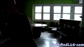 after the wrestling match, the muscular dyke gets her pussy licked intensely.