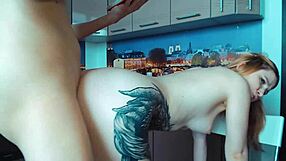 Stunning webcam slut gets throat slammed in kitchen cosplay