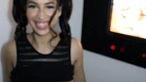 Pigtail Beauty Kitty Sucks Cocks in Gloryhole