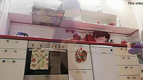 Stepson Spies Stepmom in Kitchen Under Skirt