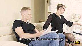 Angry stud unwinds by bending over Russian teacher for steamy doggystyle action.