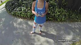 Icy blonde teen fucked at back alley in pov outdoor hardcore with blowjob and panties.