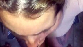 My beautiful girlfriend gives deepthroat blowjob at 8am, cum in her thong