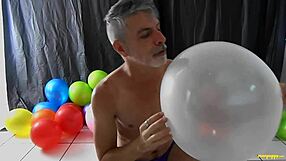 balloon play with horny gay dilf richard lennox, rich mature big cock masturbation monster cock fetish.
