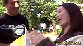 Oh, hairy pussy Asian gets anal in threesome group action!