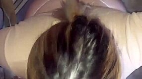 My beautiful girlfriend gives deepthroat blowjob at 8am, cum in her thong