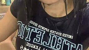 Watch this young babe fuck her roommate in the dorm bathroom