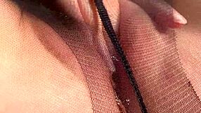 Young 18+ Pretty Girl Fingers Wet Shaved Pussy In Pantyhose Squirt.