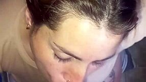My beautiful girlfriend gives deepthroat blowjob at 8am, cum in her thong