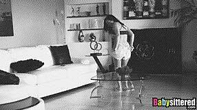 Look At This Busty Babysitter Riding Dick! She Tastes Cum In Threesome!