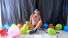 balloon play with horny gay dilf richard lennox, rich mature big cock masturbation monster cock fetish.