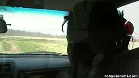 girl enjoys outdoor blowjob with big tits in nature