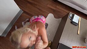 Barbie Blonde Slimthick Vic Shows Dangerous Curves Then Kneels For Big Cock Deepthroat