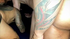 Five guys in intense gay bareback orgy action