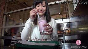 She removes her coat for an erotic shoot. Japanese beauty rides and fingers to climax