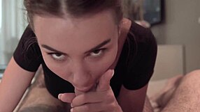 Sexy babe sucks big dick and gives handjob, cum in mouth.