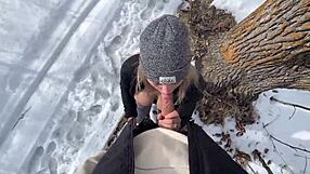 Outdoor Blowjob Moaning In Winter Snow