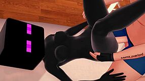 girlfriend dresses as enderman for hentai play in bed
