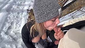 Outdoor Blowjob Moaning In Winter Snow