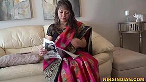 55-year-old woman lifts saree for young guy to pound her hard