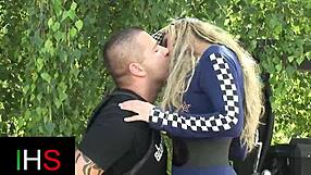 Horny blonde milf fucking outdoors with cumshot in mouth