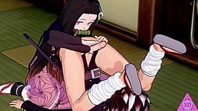 nezuko gives tanjiro blowjob handjob cumshot in demon slayer hentai