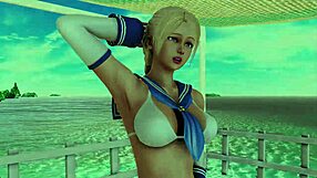 Steamy threesome with curvy teens and monster cock in 3D