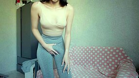 Futa step sister jerks off massive cock and cums hard in condom, wow!