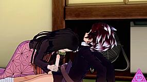 nezuko gives tanjiro blowjob handjob cumshot in demon slayer hentai