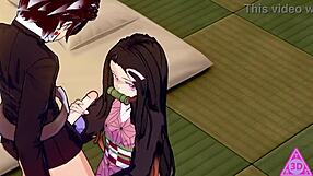 nezuko gives tanjiro blowjob handjob cumshot in demon slayer hentai