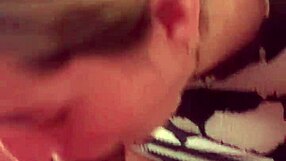 Blonde slut receives cum in mouth after slobbering on cock