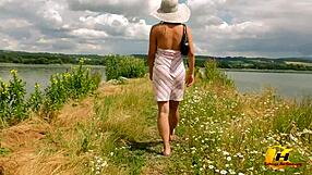 First Sunny Day Masturbation by the Lake in Lingerie