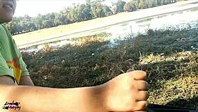 Public lake pleasure with a hot Latina couple