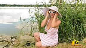 First Sunny Day Masturbation by the Lake in Lingerie