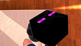 girlfriend dresses as enderman for hentai play in bed