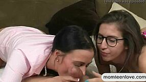 april oneil and vanilla deville threeway session in bed with blowjob and tits.