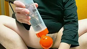 Japanese Gay Bi Masturbates with Homemade Toy and Cums Hard