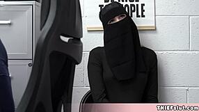 cute muslim chick hides stolen goods under her tight clothes