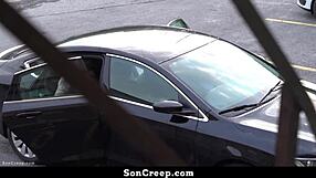 Stepson fucks hard with daddy in car during wild session