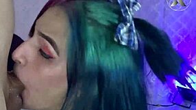 purple hair cutie gets face fucked with drool everywhere, oops