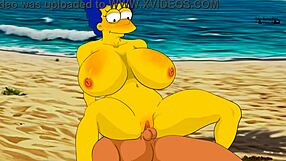 Marge's big ass bounces on the nude beach