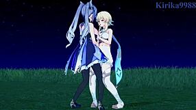 Lumine, Keqing, and Mona in wild lesbian and futanari hentai action - Genshin Impact