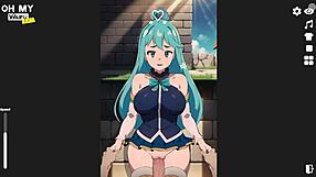 Konosuba Aqua says, ohh, creampie in standing sex