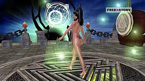 Cute Indian girl feels aroused posing and masturbating with a banana in this 3D cartoon.