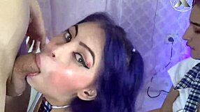 purple hair cutie gets face fucked with drool everywhere, oops