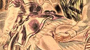 Vintage erotic illustration of retro comic cartoon anime hentai antique.