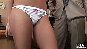 Petite Blonde Cloe Anal Threesome In Office