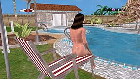 Cute Girl Strikes Sexy Poses In 3D Cartoon Shower